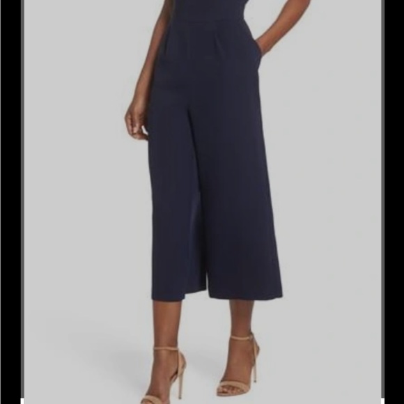 Vince Camuto Ruffle Wide Leg Crop Jumpsuit in NAVY BLUE - Picture 2 of 3